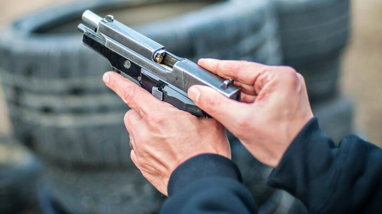 Featured | Close-up detail view of pistol, handgun, gun malfunctions | Dry Fire Practice Drills | Ways To Improve From Home
